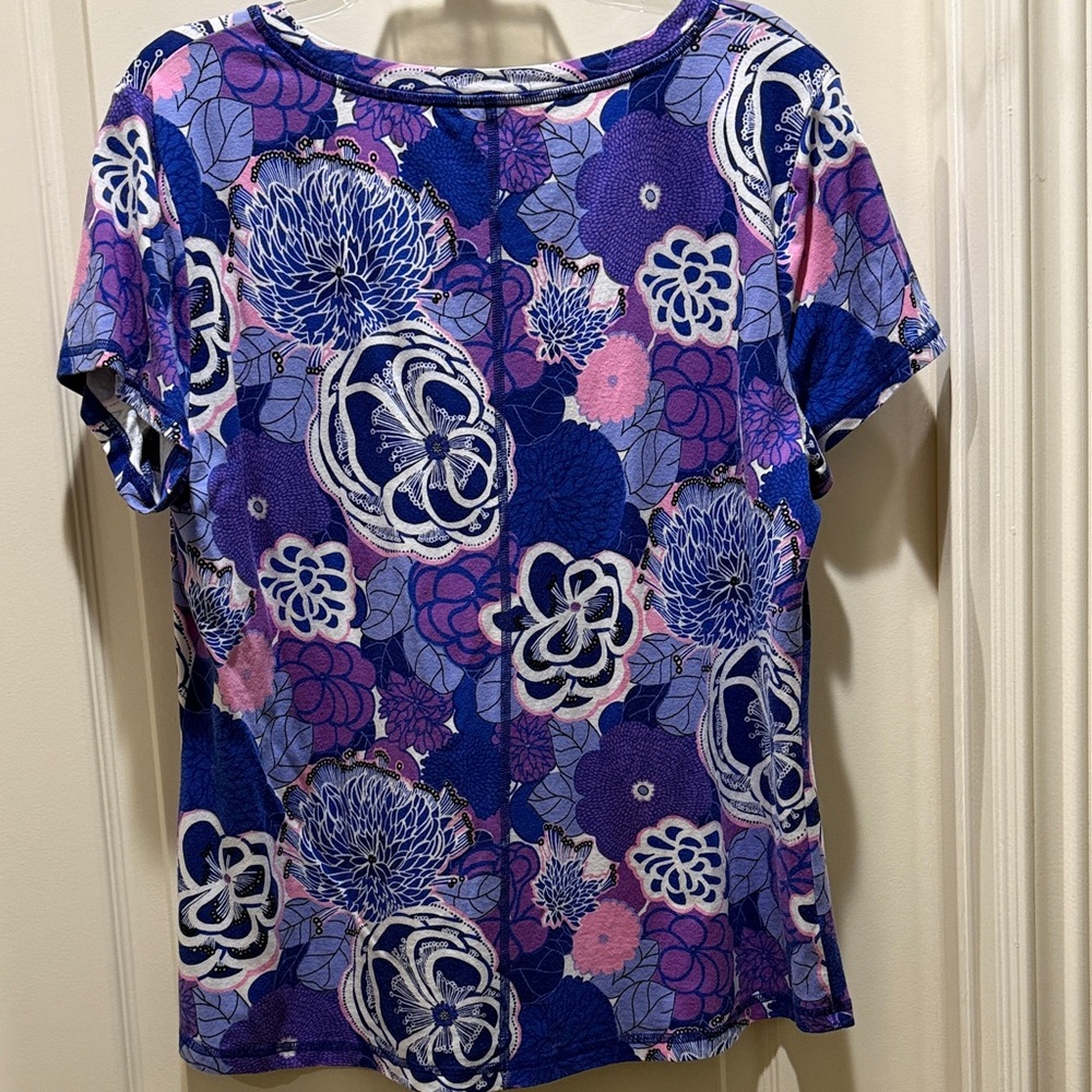 Talbots Purple and Pink Floral Short-Sleeve Scoop Neck Top XL - Picture 8 of 8